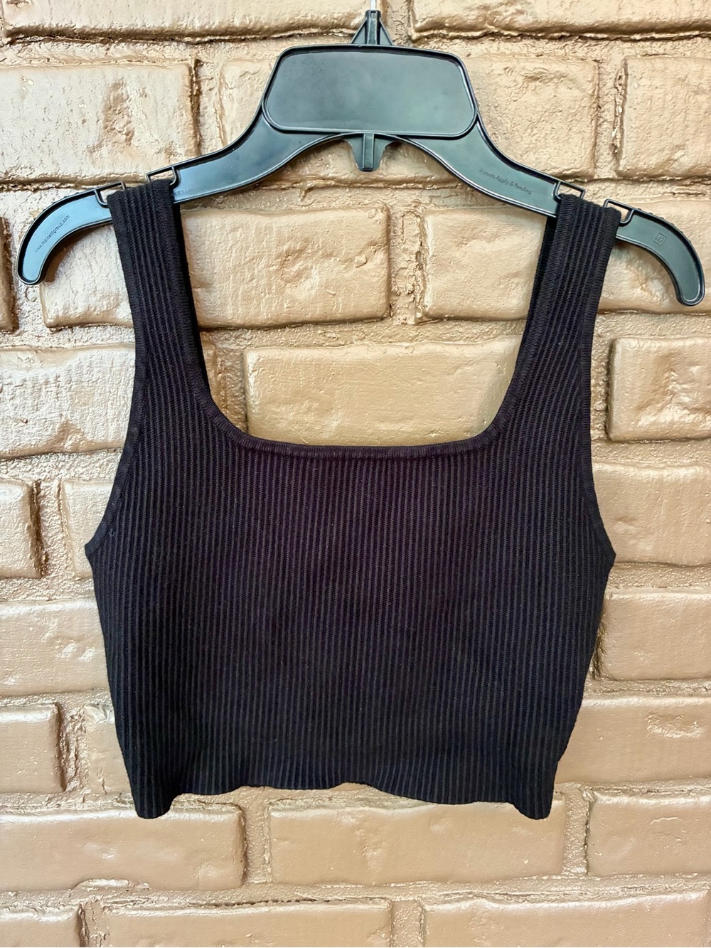 Black Ribbed Square-Neck Crop Tank Top